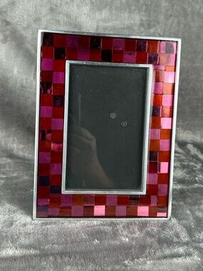 Pier 1 Imports 4" X 6" Picture Frame Red Glass Mosaic Metal Vintage